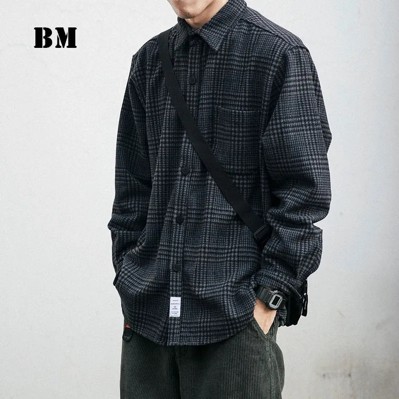 Thick Woolen Shirt Men's Casual Plaid Top Coats