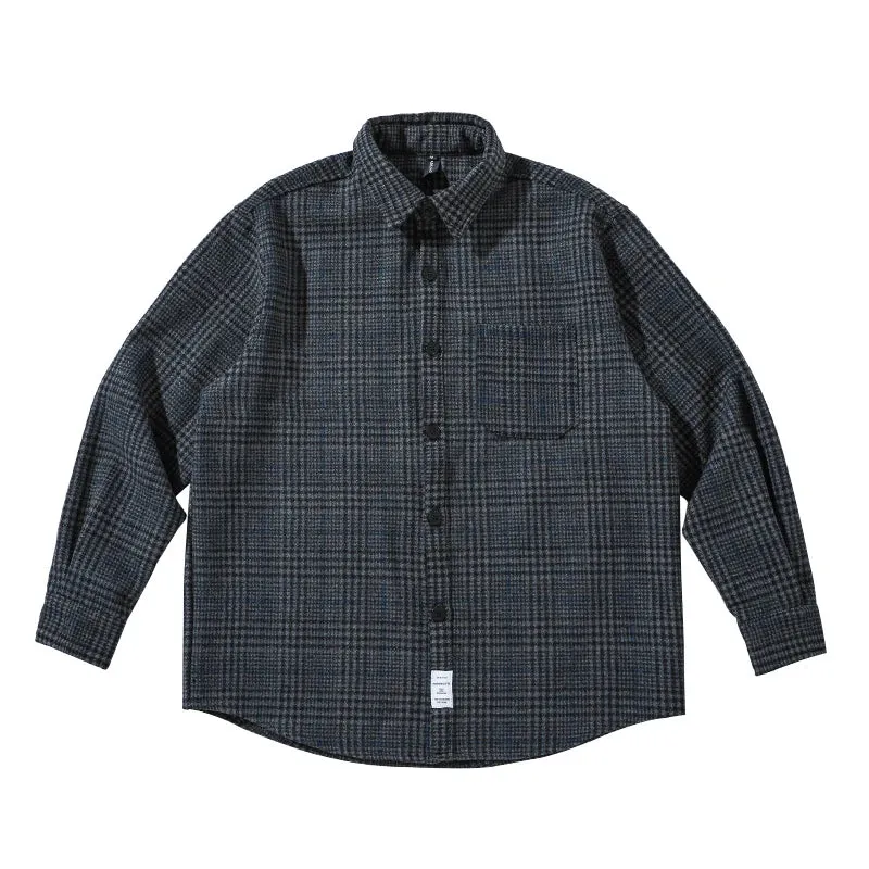 Thick Woolen Shirt Men's Casual Plaid Top Coats