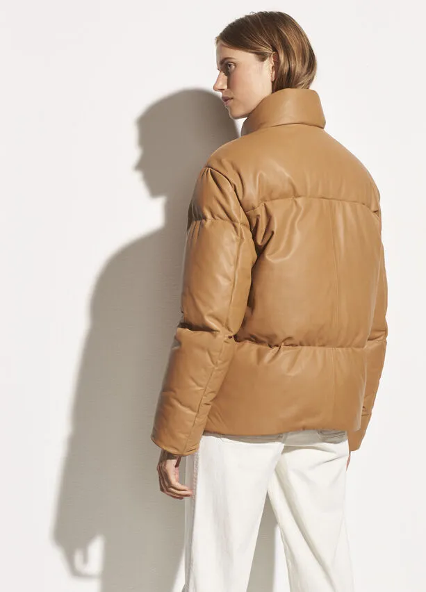 Vince - Leather Puffer Jacket in Dark Camel