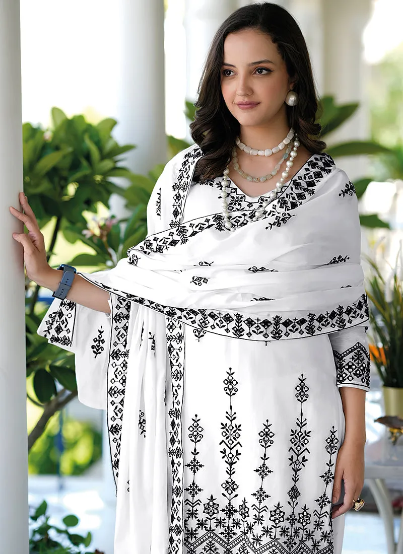 White Lucknowi Embroidery Traditional Gharara Suit