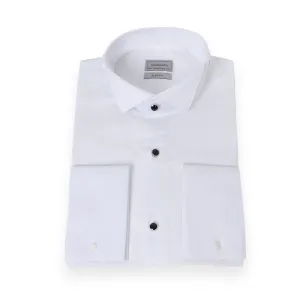 White Tuxedo Shirt Slim Fit With Black Button