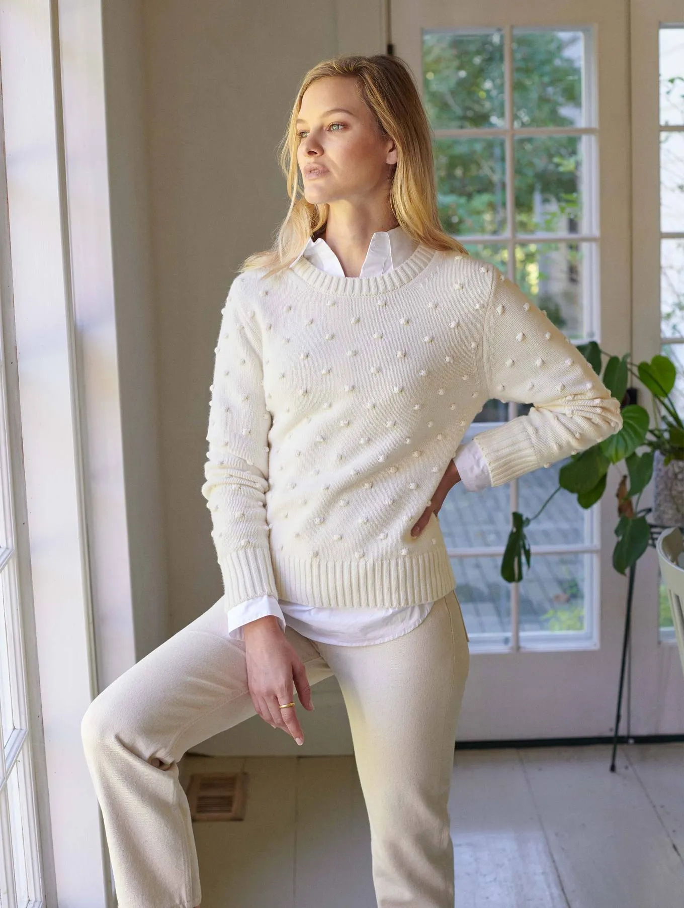 White   Warren - Sustainable Cotton Bobble Stitch Sweater in White