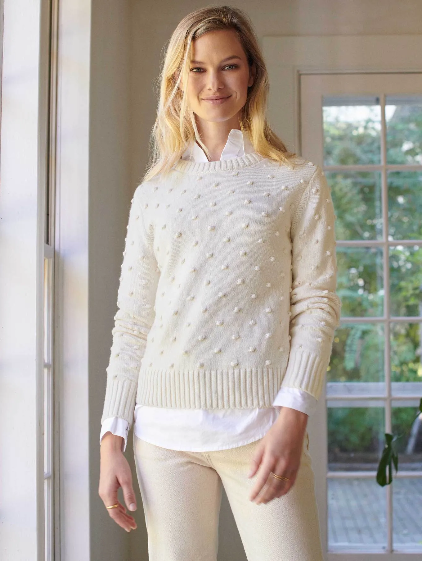 White   Warren - Sustainable Cotton Bobble Stitch Sweater in White