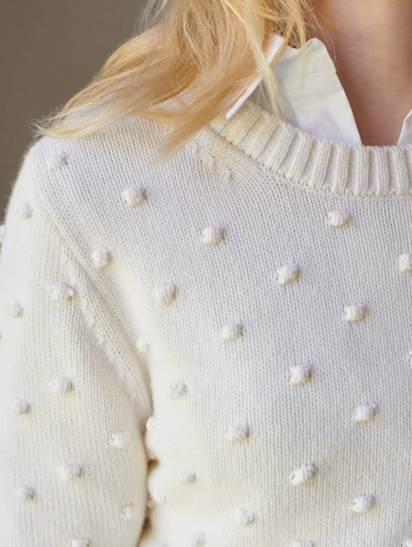 White   Warren - Sustainable Cotton Bobble Stitch Sweater in White