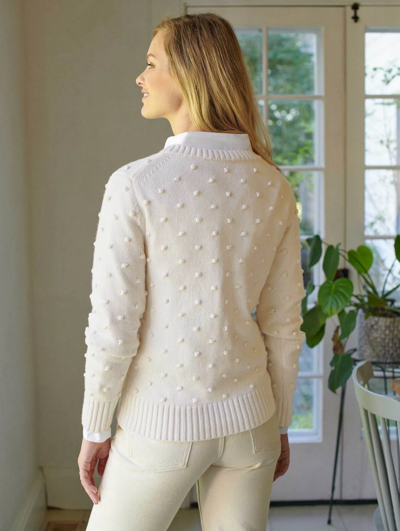 White   Warren - Sustainable Cotton Bobble Stitch Sweater in White